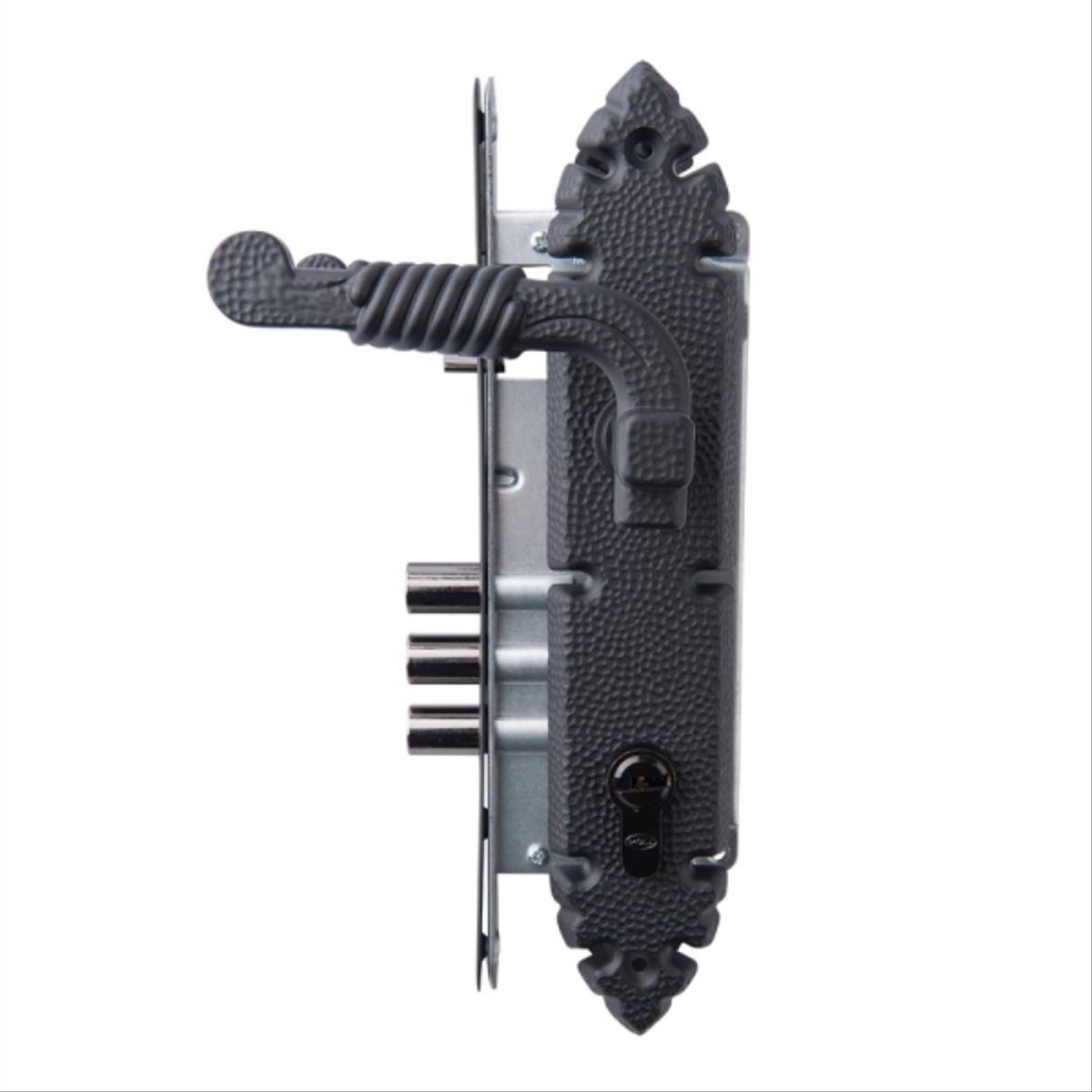 POLI - Cerradura embutida oficina/logia negro doble manilla rustica