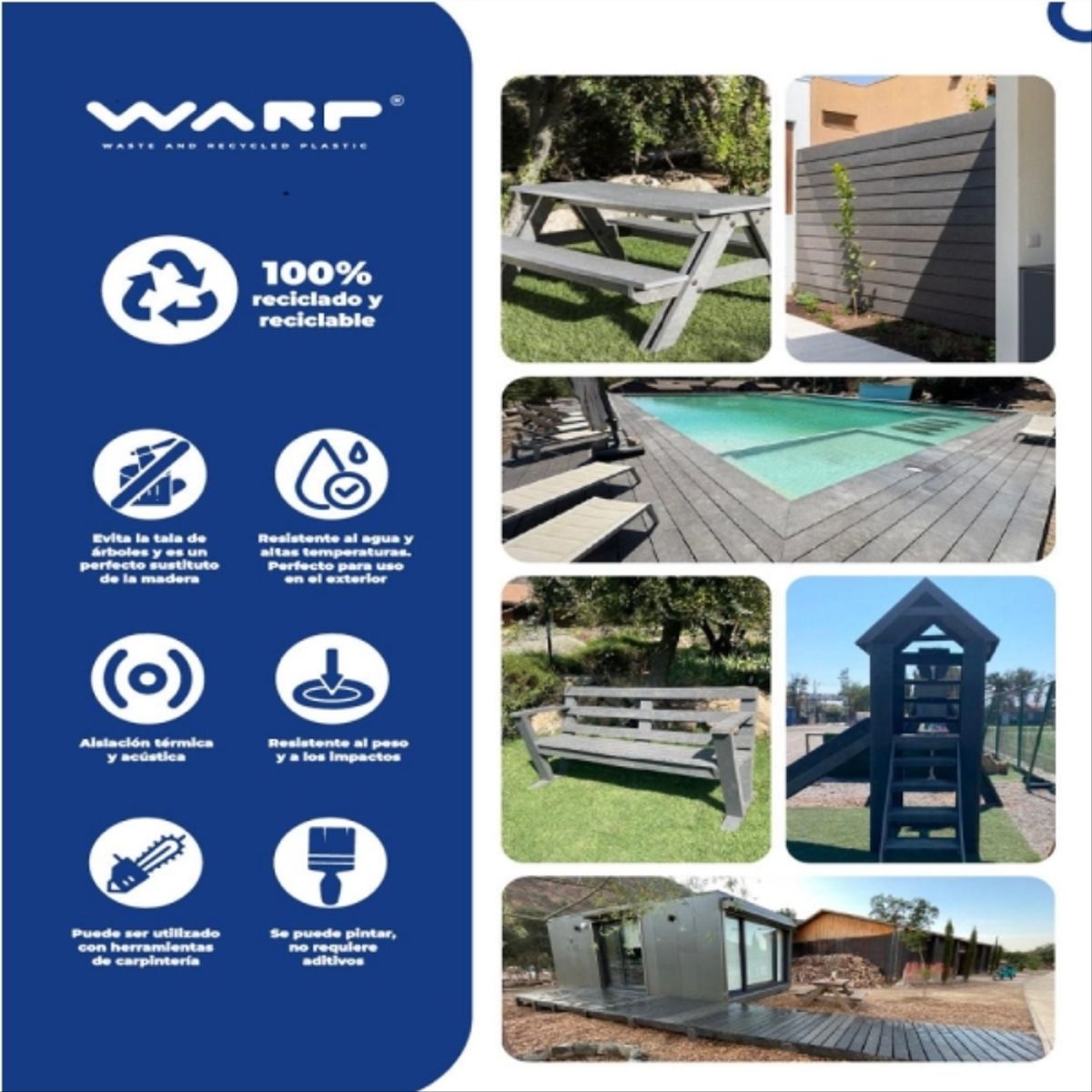 WARP - Tablero multiuso ecowarp gris 18mm 1.22 x2.44