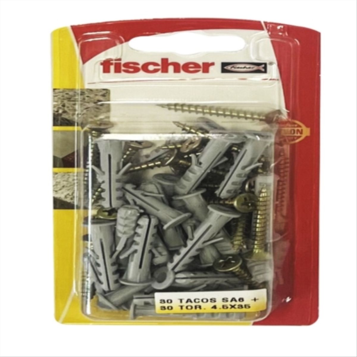 FISCHER - Tarugo Nylon SA6mm + Tornillos 4.5x35mm  30 unidades