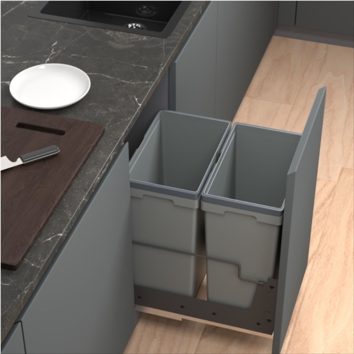KUTZ - Basurero interior extraíble doble con cierre suave 2 x 27,5 litros Kutz