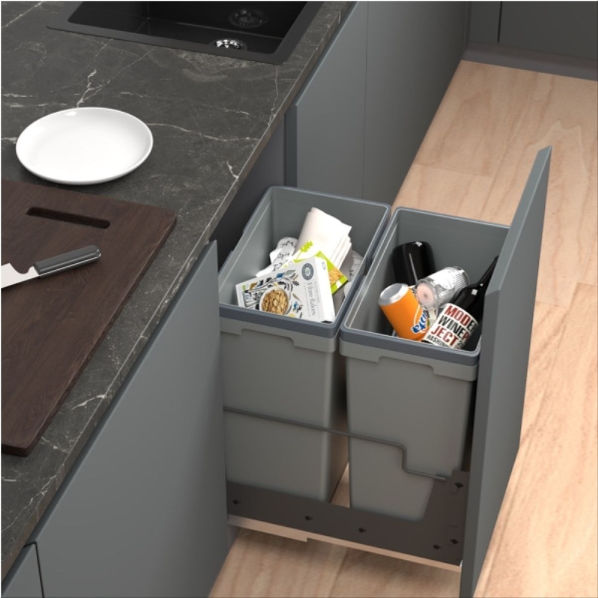 KUTZ - Basurero interior extraíble doble con cierre suave 2 x 27,5 litros Kutz