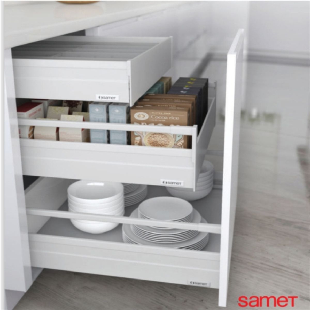 SAMET - Sistema cajon extraccion total alphabox bajo 300mm blanco