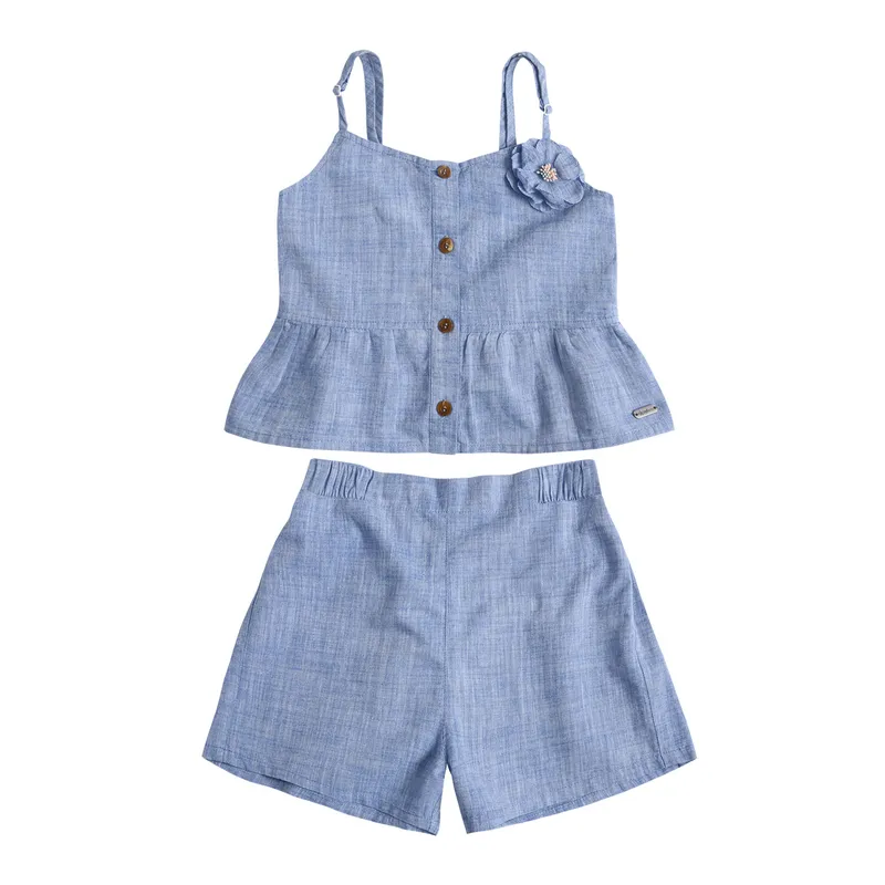 EXCEPTION - Conjunto Tela Polera y Short Niña Exception