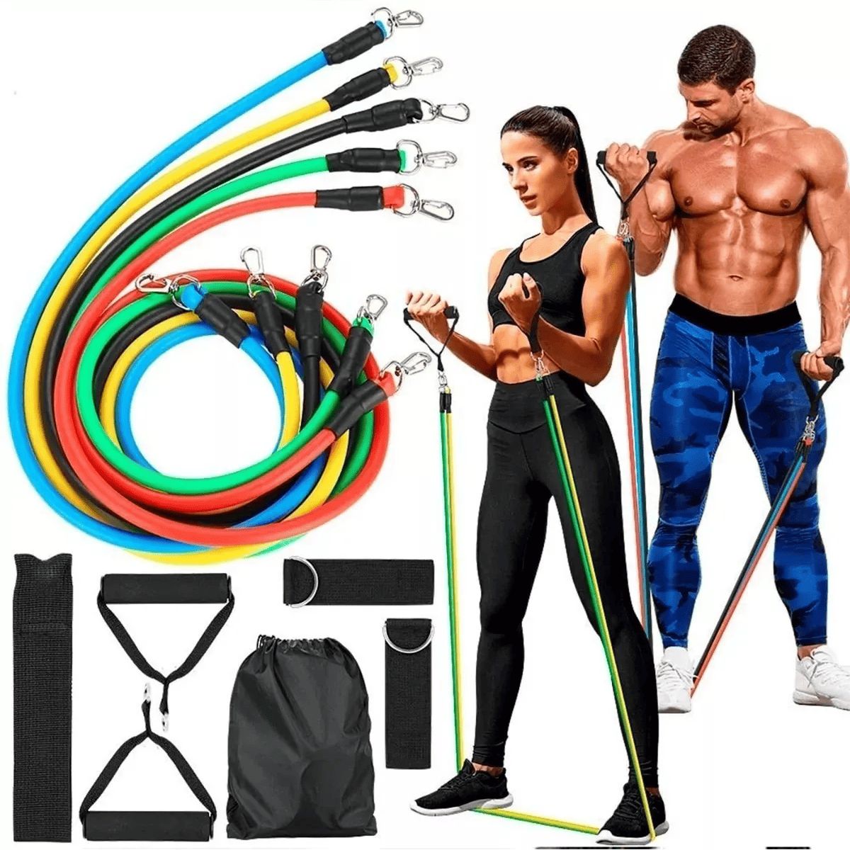 CARIBEE - Set De 11 Piezas Bandas De Resistencia Tubulares, Fitness