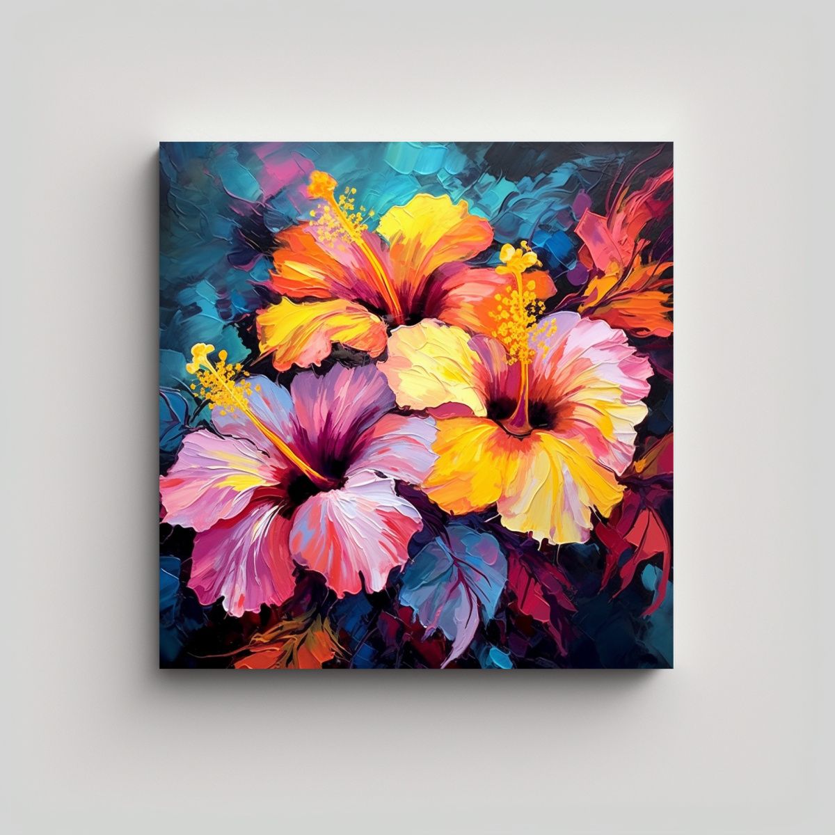 GENERICO - Espectacular Tela Simetrica Flores De Hibiscus 100x100 Cm
