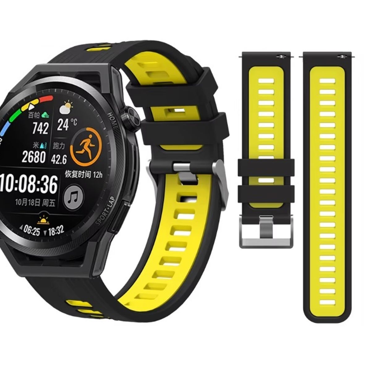 GENERICO - Correa Para Huawei Gt 4 / 5 41mm Silicona Negro Amarillo