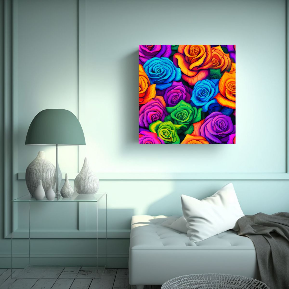 GENERICO - Cuadro Estético De Rosas Lisa Frank En Tela 100x100 Cm