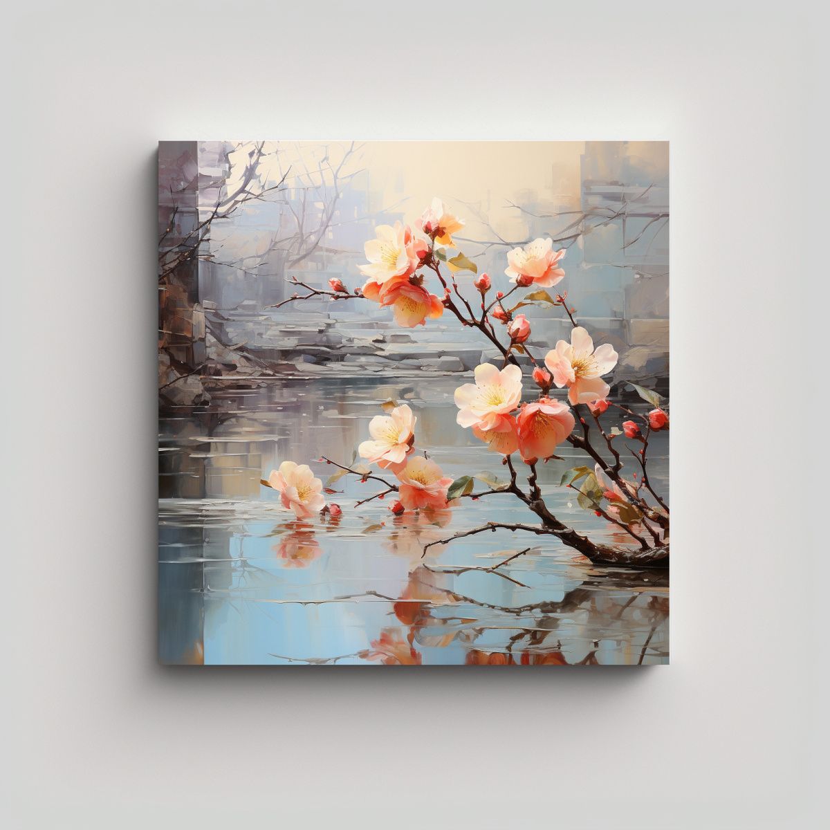 GENERICO - Pintura Abstracta A Peach Tree Con Colores Suaves 100x100 Cm