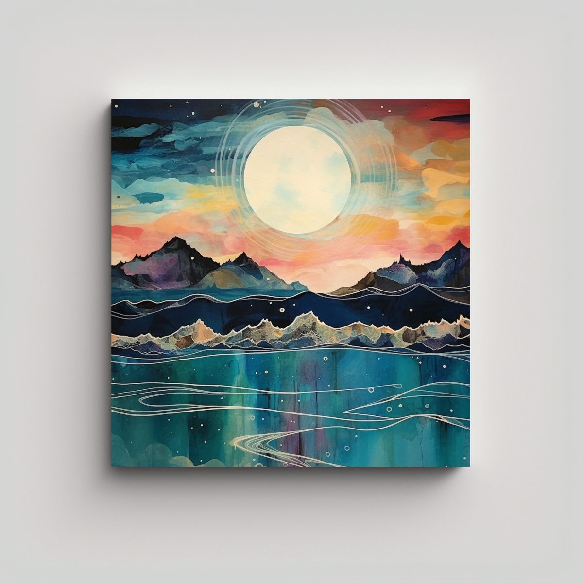 GENERICO - Pintura Abstracta Movimiento Esquema Mar Cielo 100x100 Cm