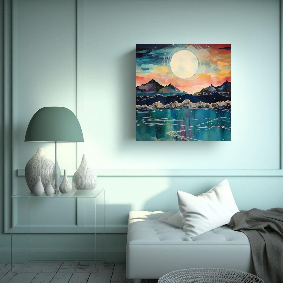 GENERICO - Pintura Abstracta Movimiento Esquema Mar Cielo 100x100 Cm