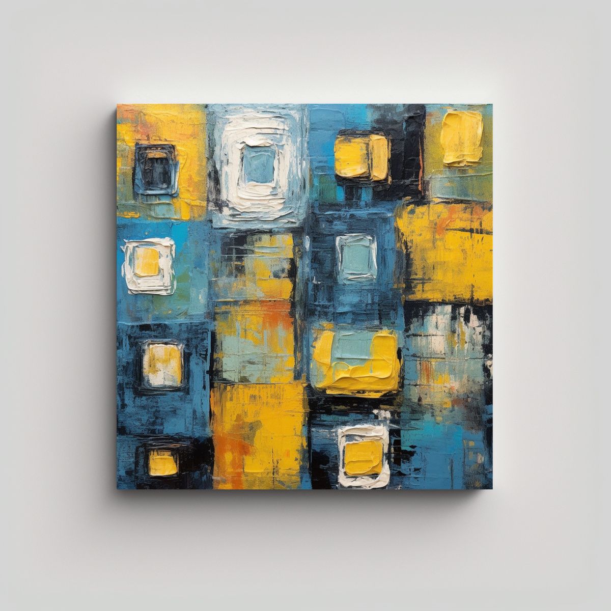 GENERICO - Cuadro Abstracto Con Cuadrados Azules Y Amarillos 100x100 Cm