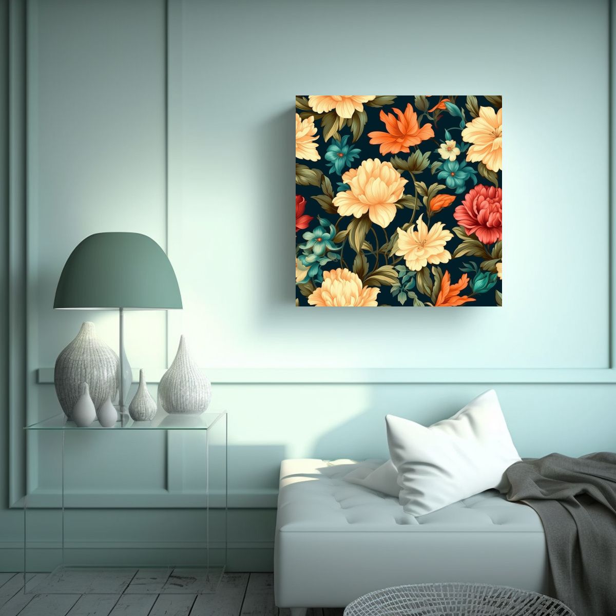 GENERICO - Ilustración Vintage De Flores Y Abstracción En 100x100 Cm