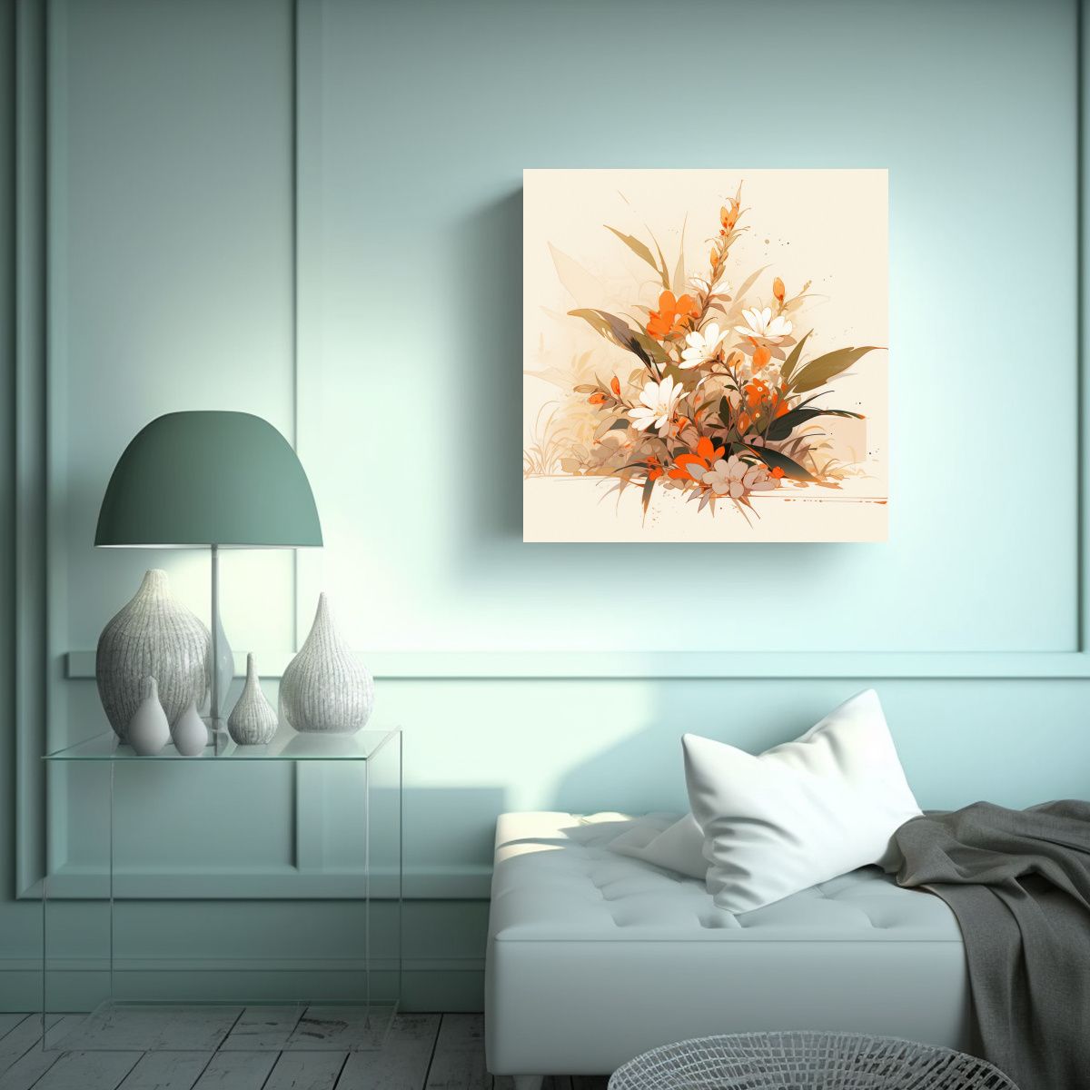 GENERICO - Cuadro Composición Dinámica Blancos Y Naranjas 100x100 Cm