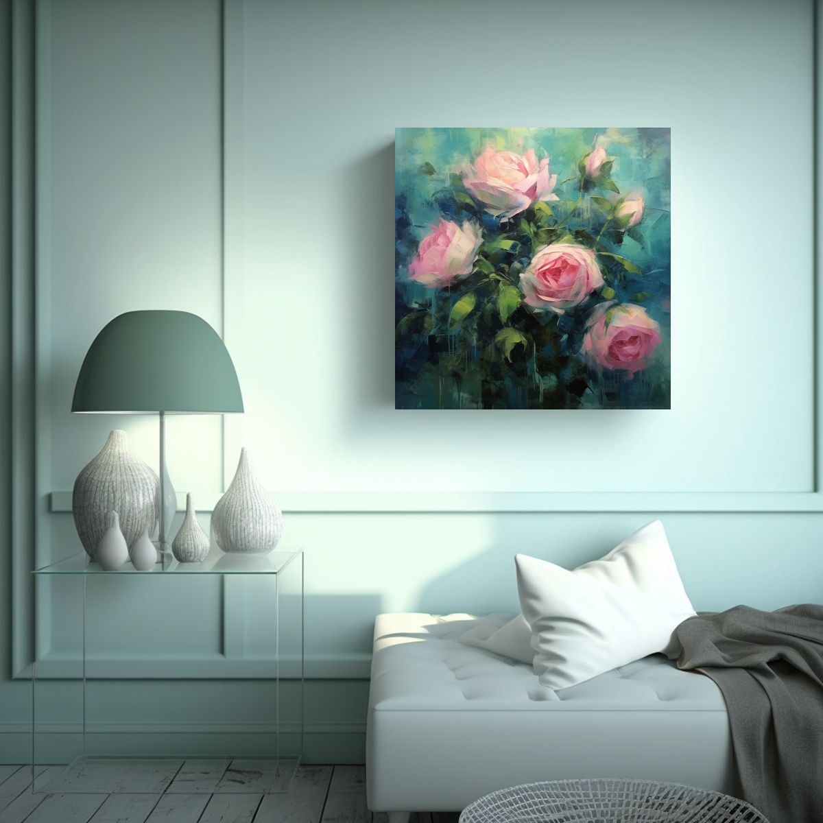 GENERICO - Impresionante Lienzo De Finas Lineas Con Rosas En 100x100 Cm