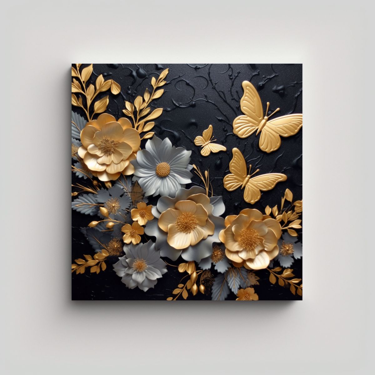 GENERICO - Cuadro Arte Grafico 3D Mariposas Y Flores Hoja 100x100 Cm