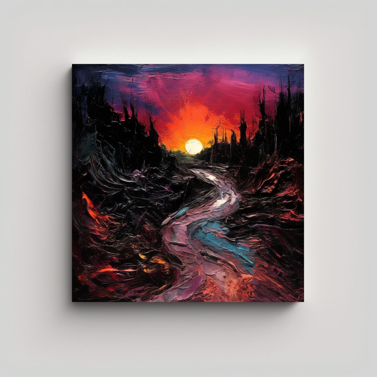 GENERICO - Pintura Paisaje Estilo Oscuro Expresionista Para 100x100 Cm