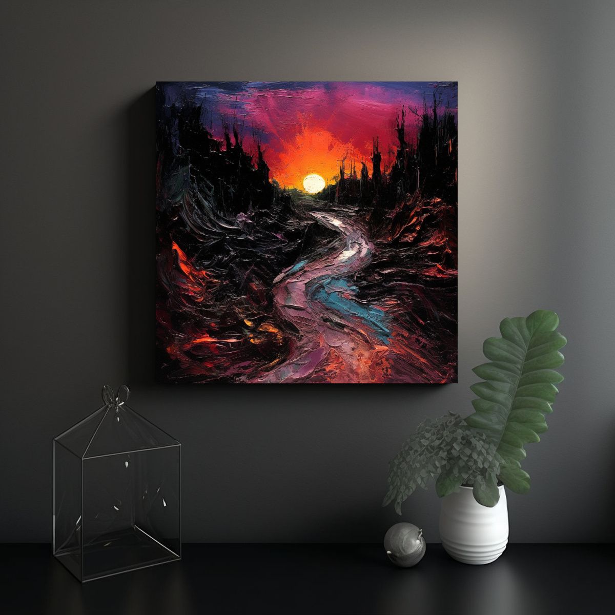 GENERICO - Pintura Paisaje Estilo Oscuro Expresionista Para 100x100 Cm