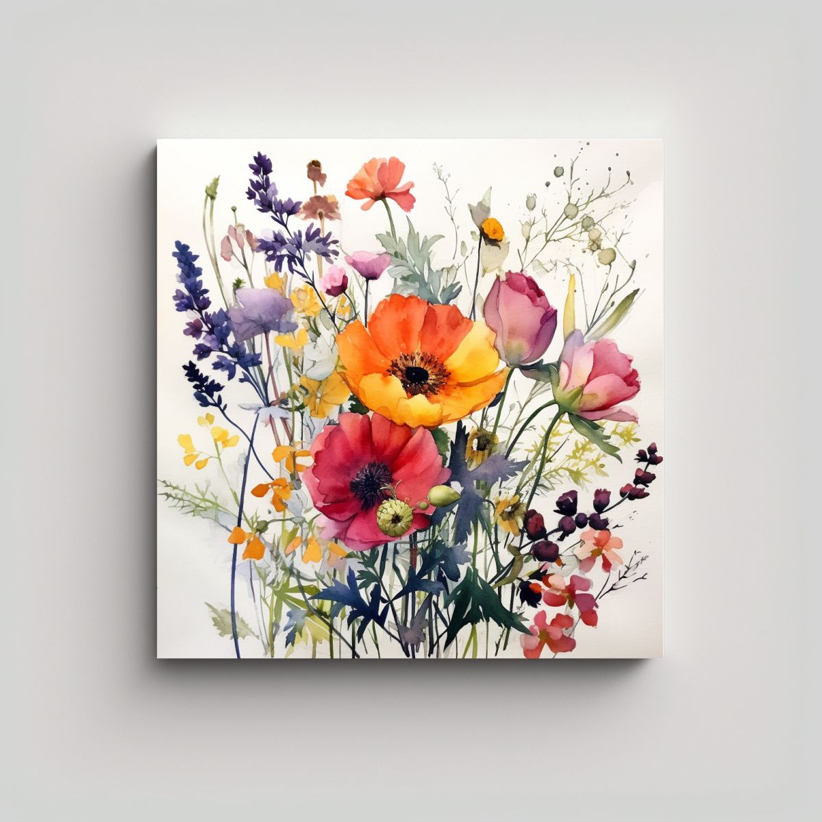 GENERICO - Acuarela Floral Salvaje Vitalidad Elfiky Lienzo 100x100 Cm