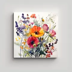 GENERICO - Acuarela Floral Salvaje Vitalidad Elfiky Lienzo 100x100 Cm