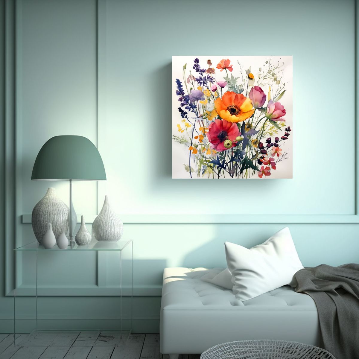 GENERICO - Acuarela Floral Salvaje Vitalidad Elfiky Lienzo 100x100 Cm