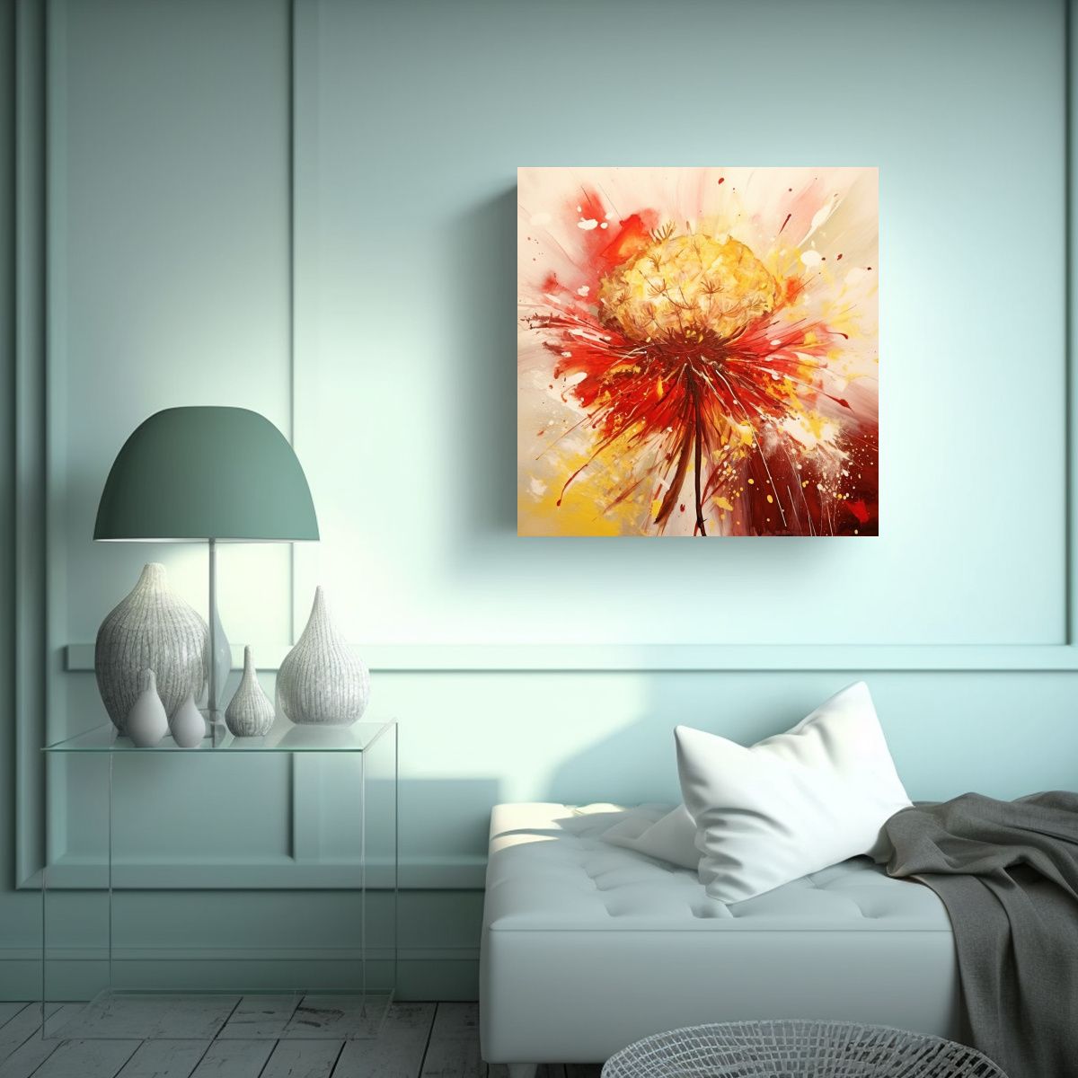 GENERICO - Pintura Abstracta De Flores De Diente De León En 100x100 Cm