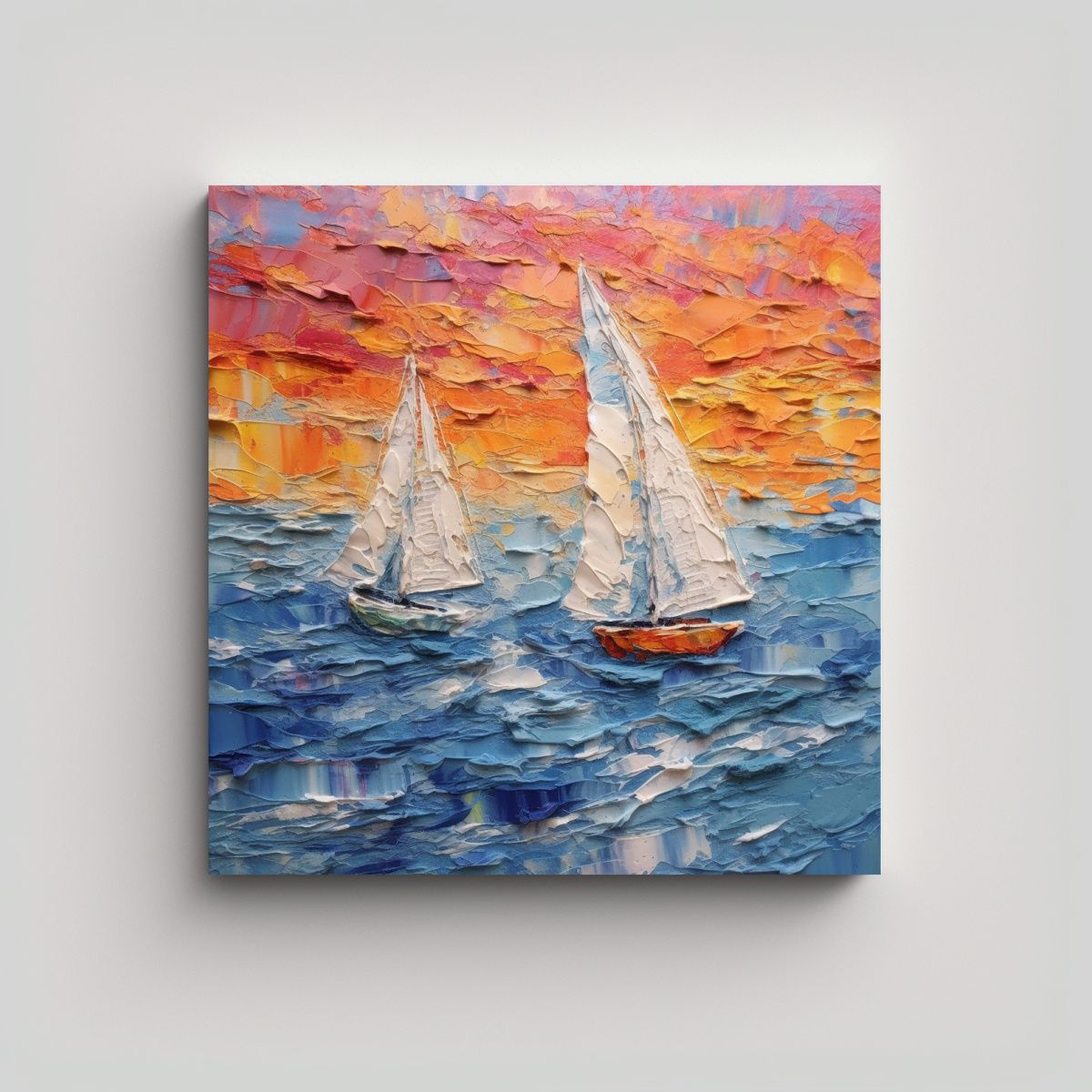 GENERICO - Cuadro De Tela Mar Colorido Veleros Vista Aérea 100x100 Cm