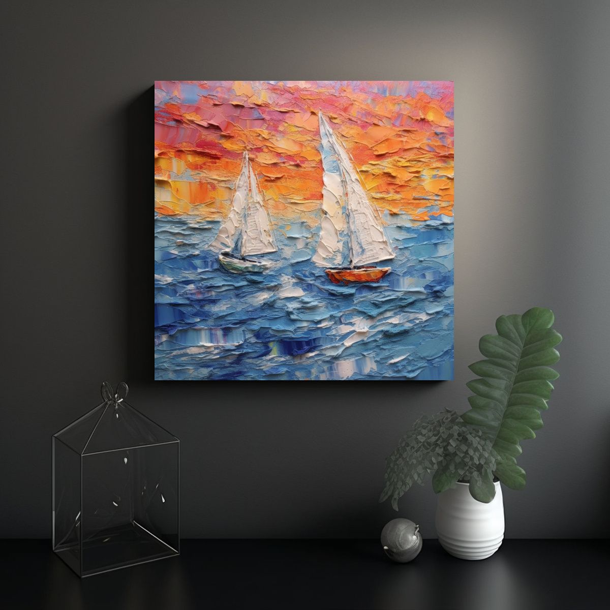 GENERICO - Cuadro De Tela Mar Colorido Veleros Vista Aérea 100x100 Cm