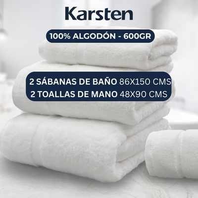 Imagen 2 del producto Set toalla sábana hotelera 4 piezas 600gr 100% algodón blancas
