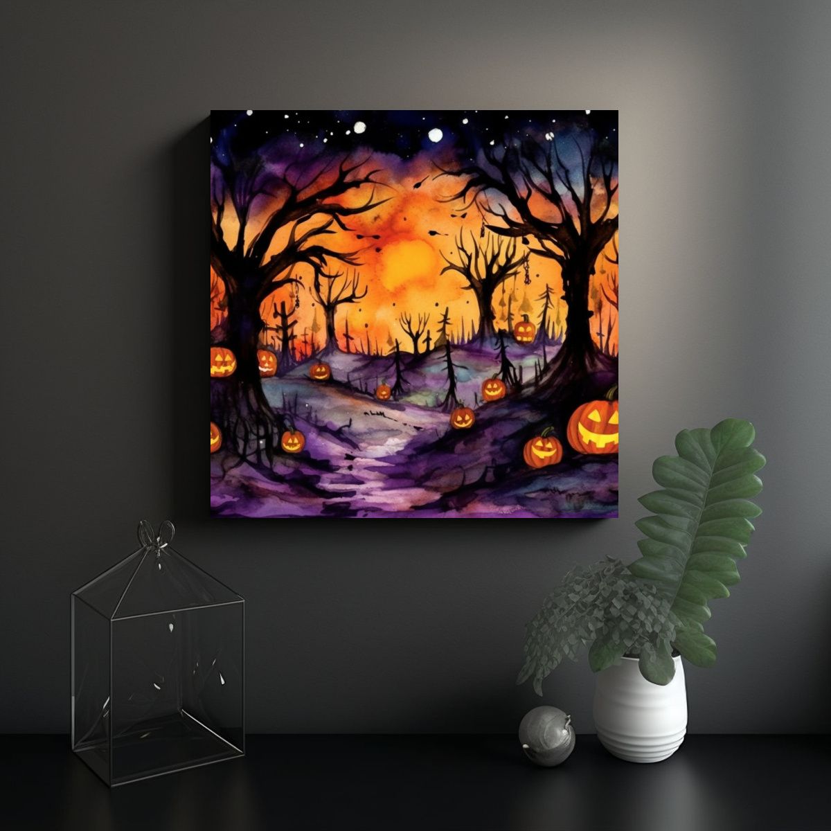 GENERICO - Cuadro De Halloween En Acuarela Para Decoración 100x100 Cm