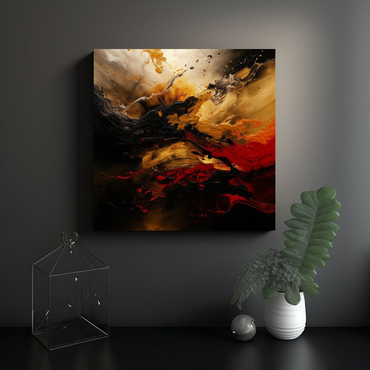 GENERICO - Cuadros Abstractos En Negro Marrón Oscuro Y 100x100 Cm