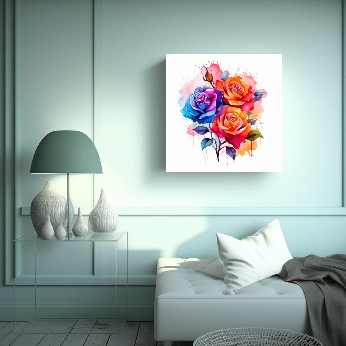 GENERICO - Arte Fino Comedor Rosas Acuarelas En Vibrante 100x100 Cm