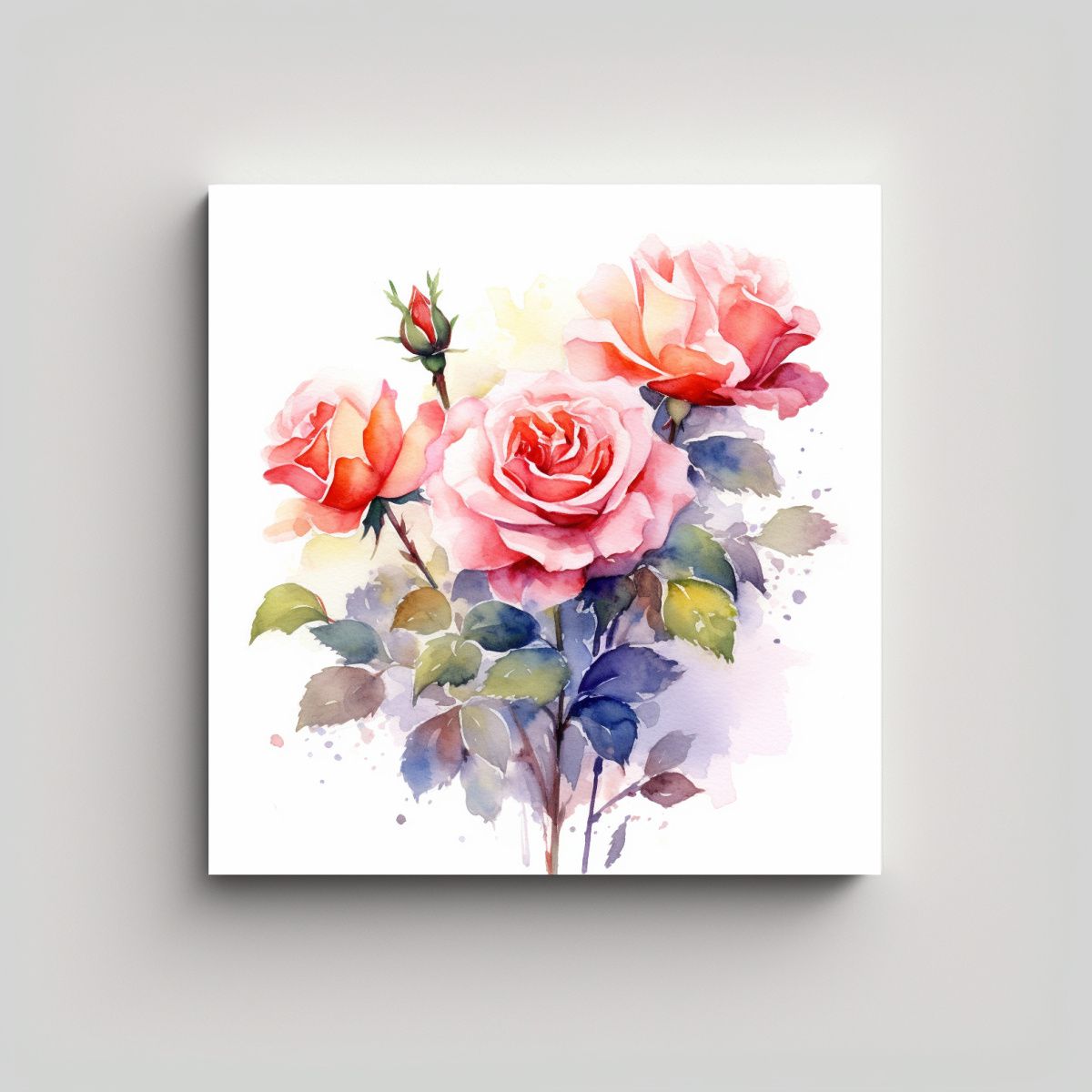 GENERICO - Lienzo Floral Luminoso De Acuarela Con Rosas En 100x100 Cm