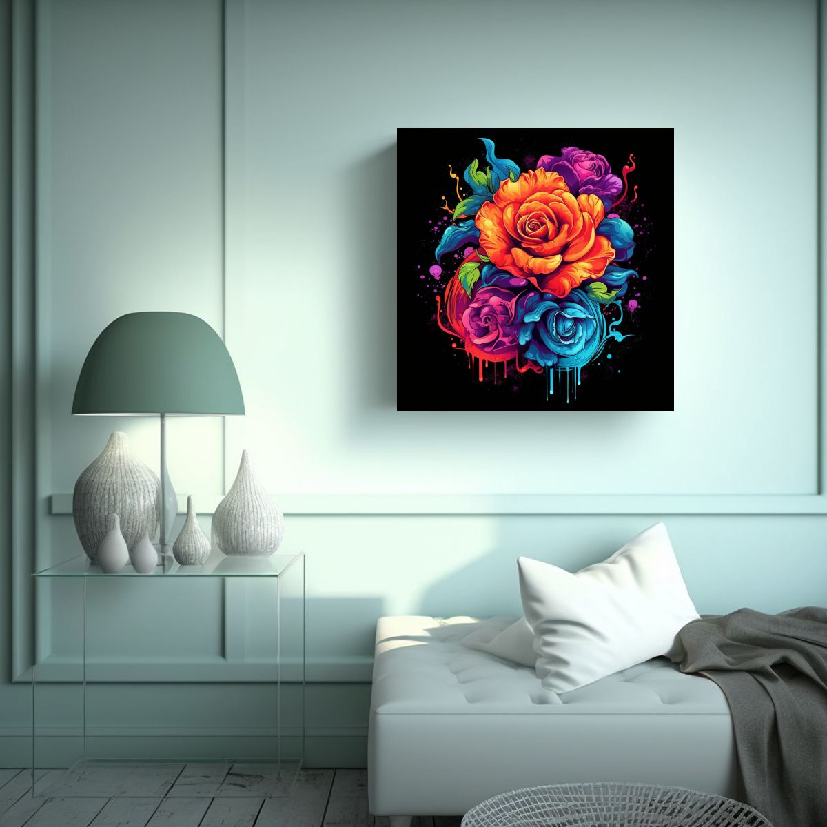 GENERICO - Pintura Vibrante Multicolor Rosa Goteando Arte 100x100 Cm