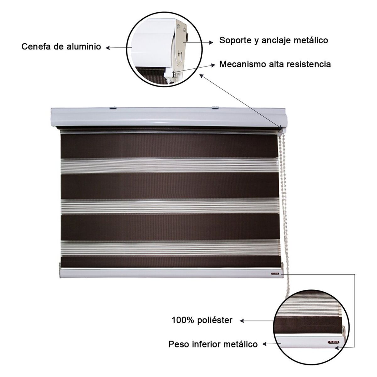 CLEMS CORTINAS - Cortina Roller Duo Café 150X220