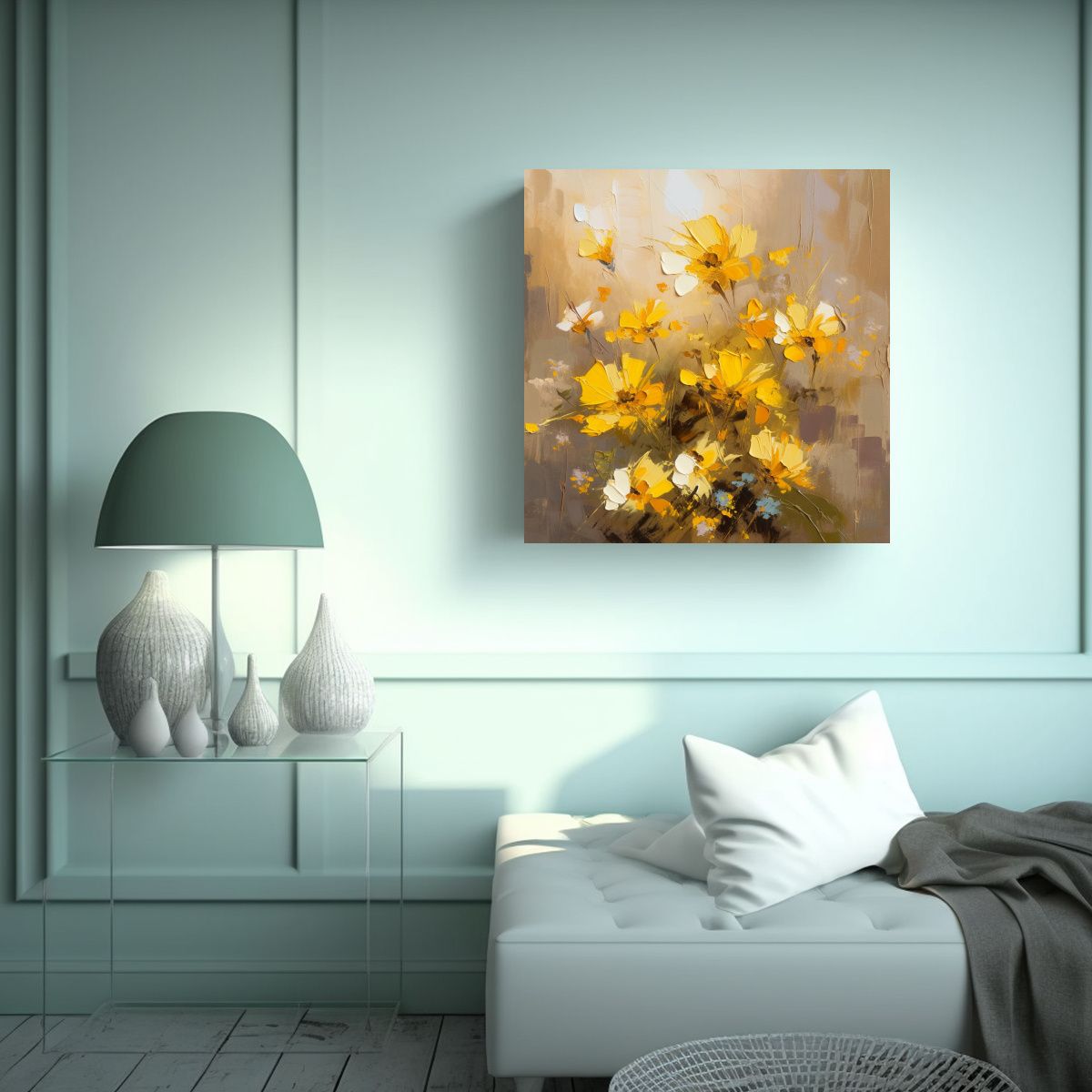 GENERICO - Cuadro De Pared En Acuarela Adorno Amarillo Y 100x100 Cm