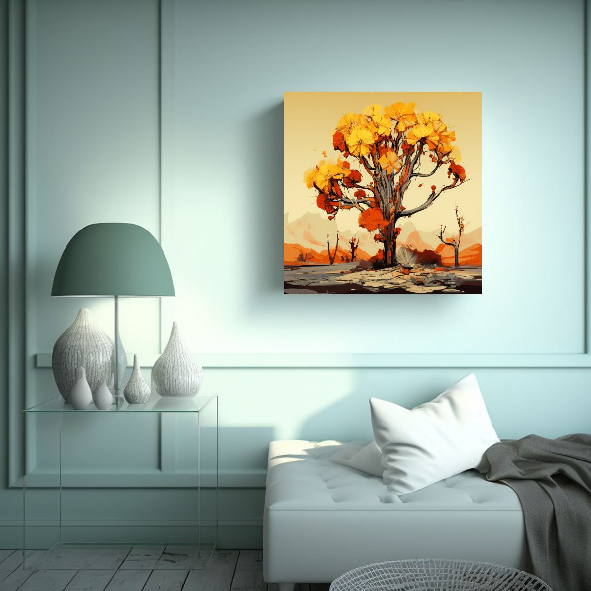 GENERICO - Paisaje Urbano En Acuarela Joshua Tree En 100x100 Cm