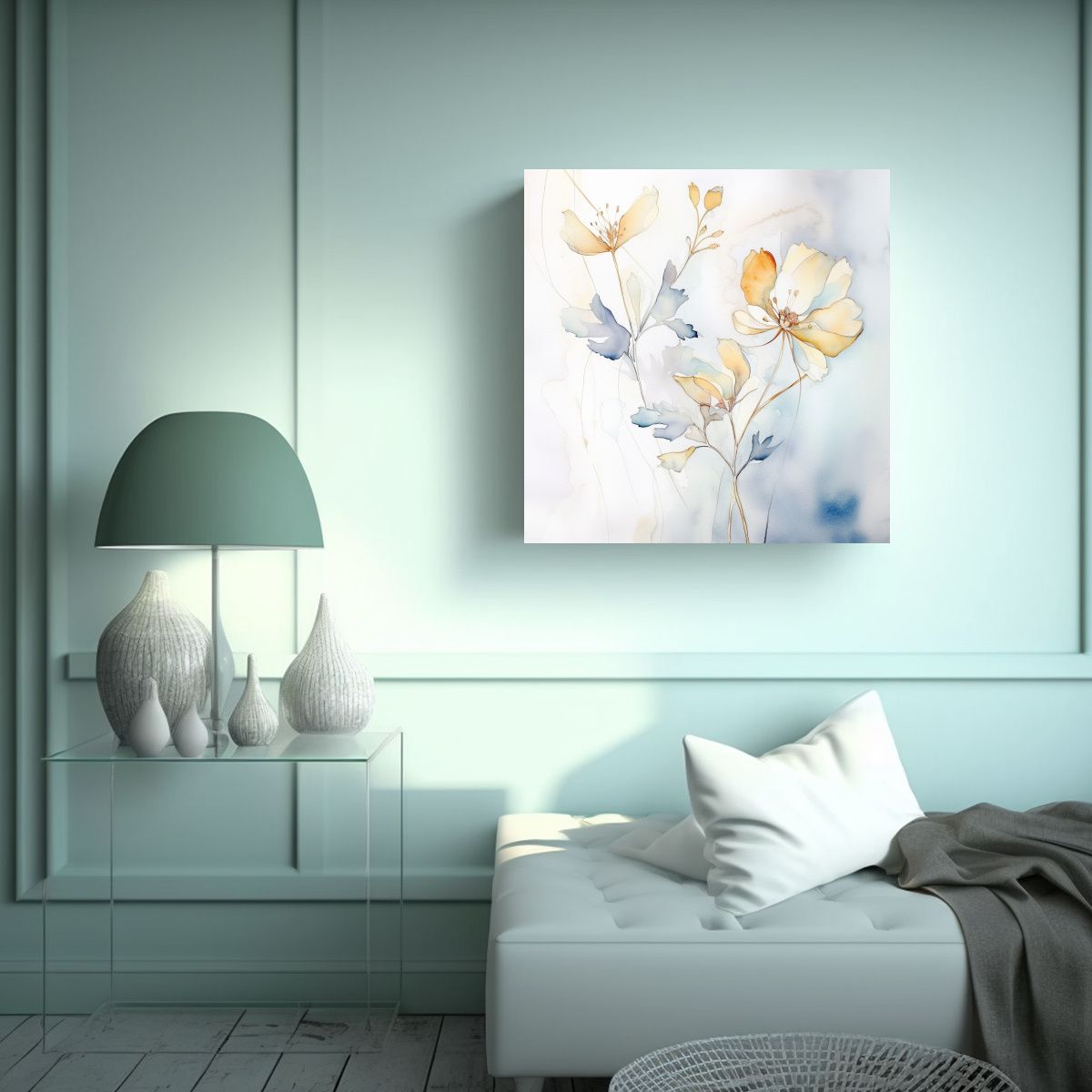 GENERICO - Pintura Acuarela Orgánica Delicada Con Espacio 100x100 Cm