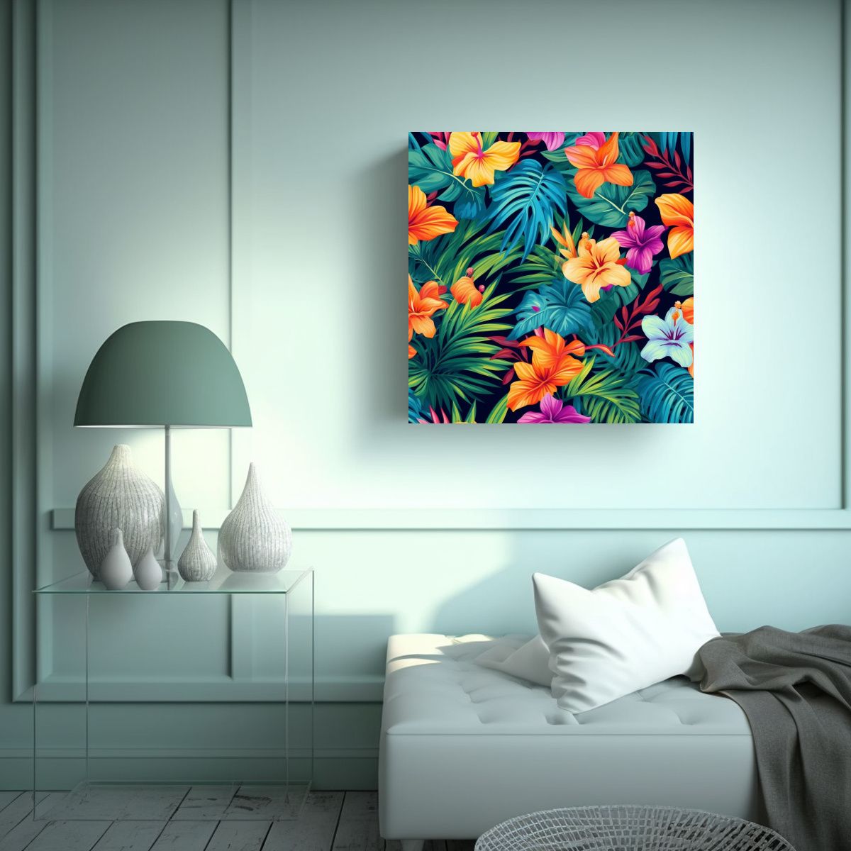 GENERICO - Ilustración Tropical De Flores Cuadro Animado 100x100 Cm