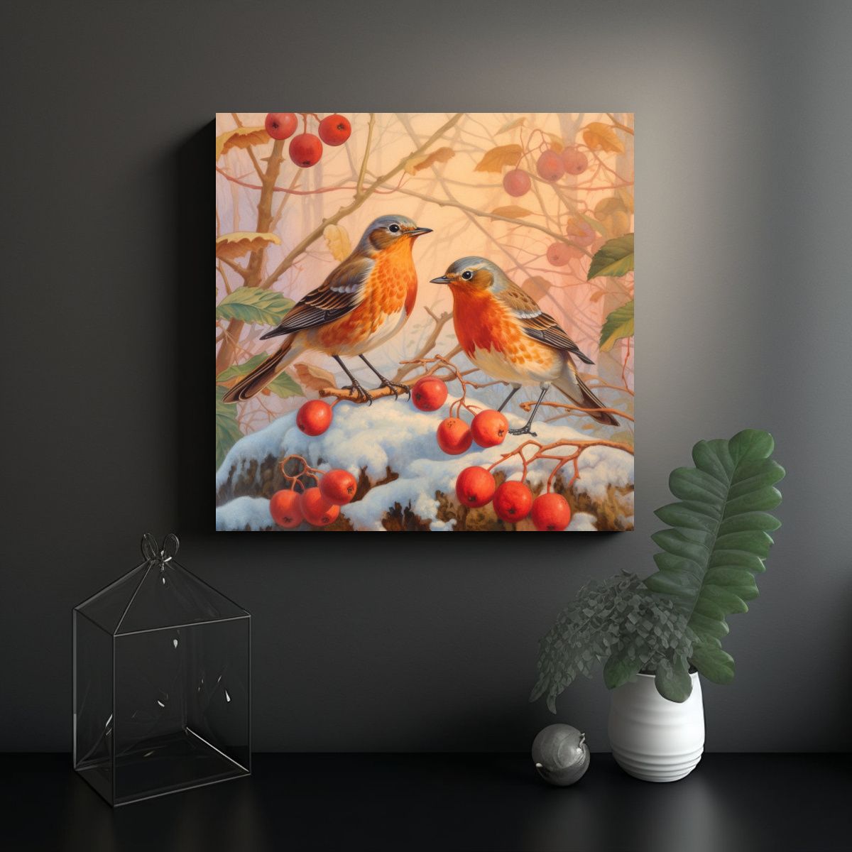 GENERICO - Pintura Decorativa Estilo Moderno Dos Petirrojos 100x100 Cm