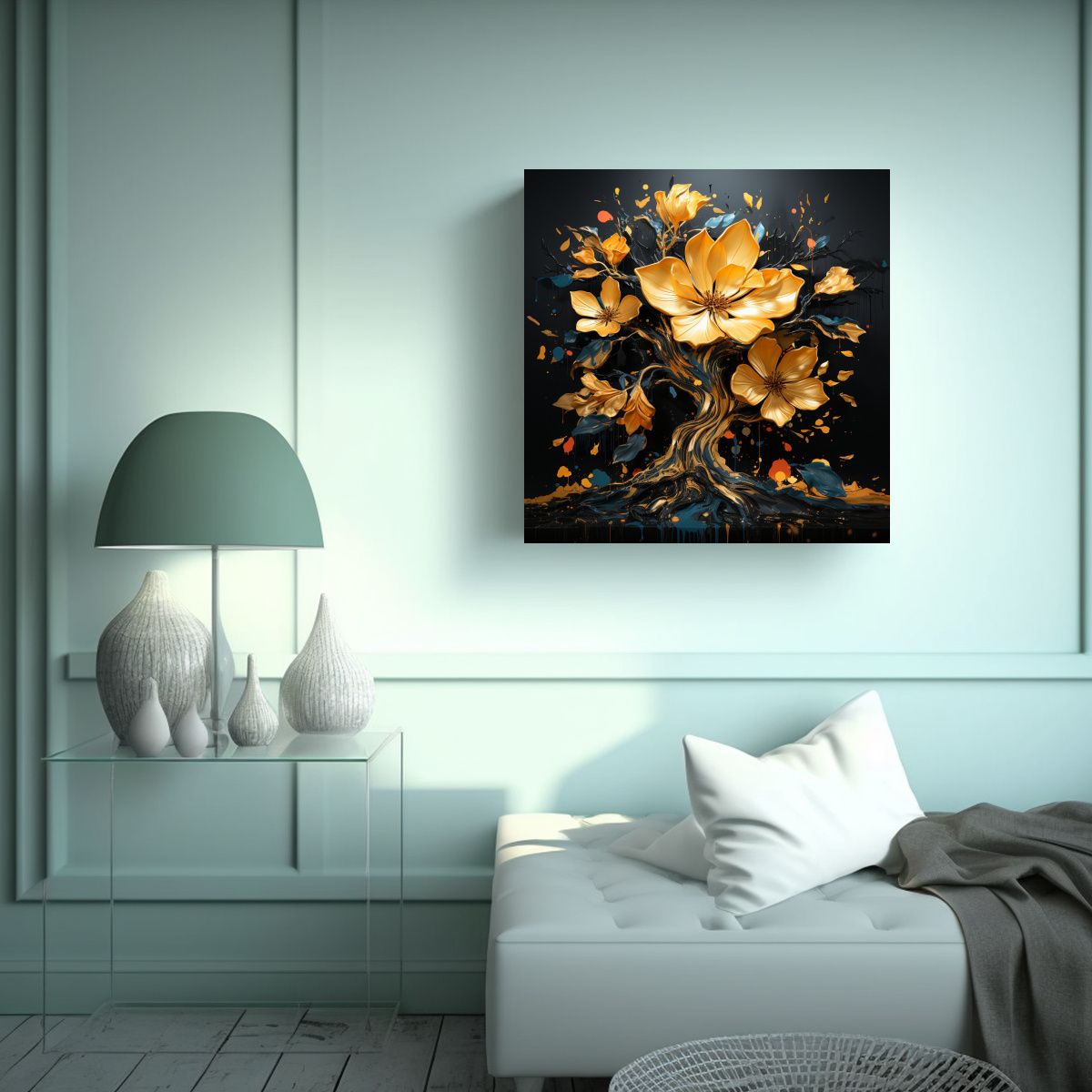 GENERICO - Pintura De Pared Moderna En Colores Dorado Y 100x100 Cm