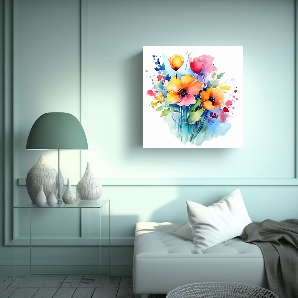 GENERICO - Cuadro Decorativo Lienzo De Tela Con Flores En 100x100 Cm