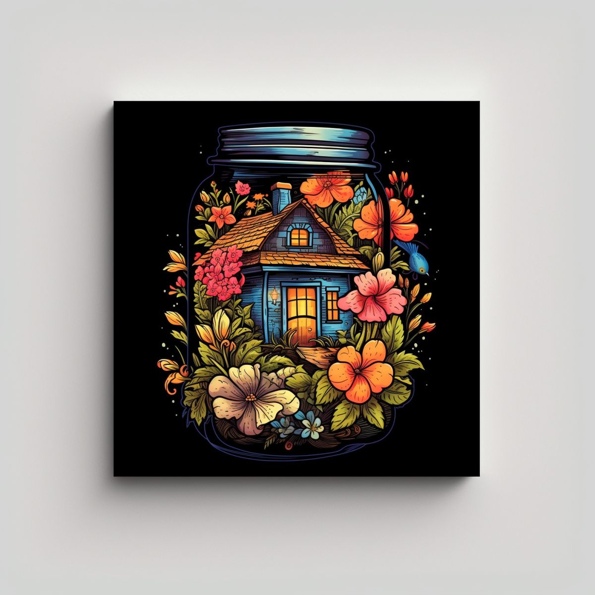 GENERICO - Cuadro Vintage Full Color De Acogedora Cabaña En 100x100 Cm