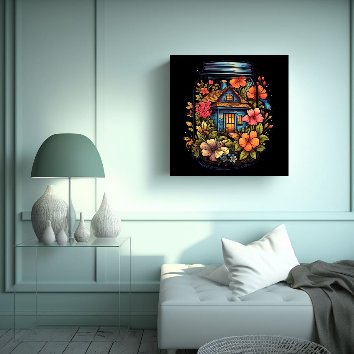 GENERICO - Cuadro Vintage Full Color De Acogedora Cabaña En 100x100 Cm