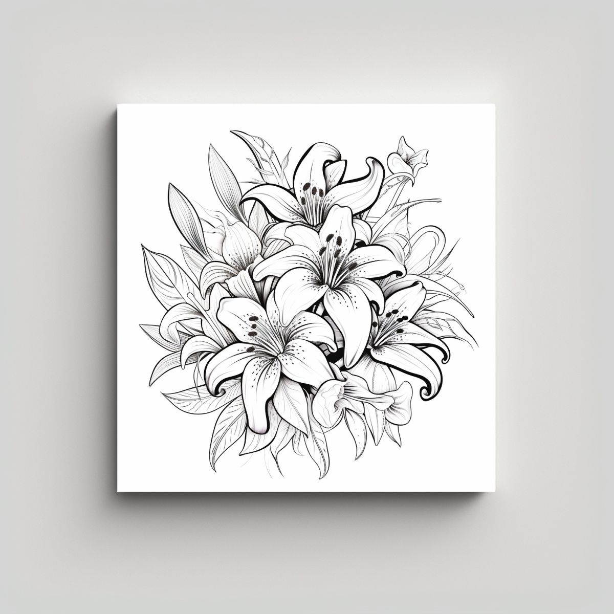 GENERICO - Lirios Blancos Negro Arte Línea Bouquet 100x100 Cm