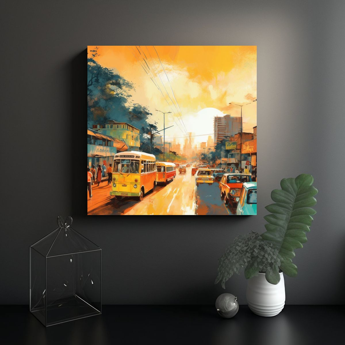 GENERICO - Lienzo Tonal Elegante Escena Carta Nairobi 100x100 Cm