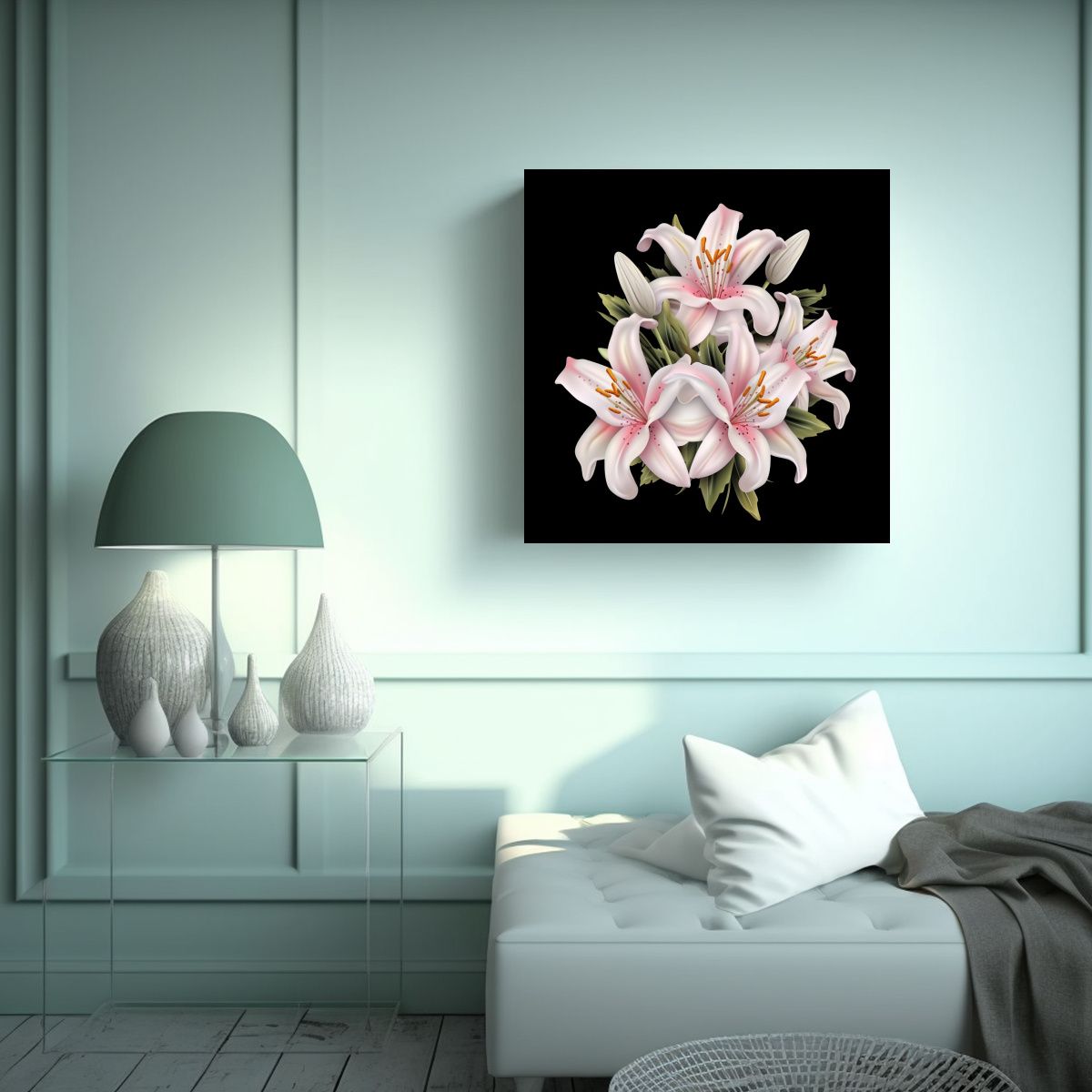 GENERICO - Linda Obra De Arte 3D Lirios Blancos Y Rosados 100x100 Cm