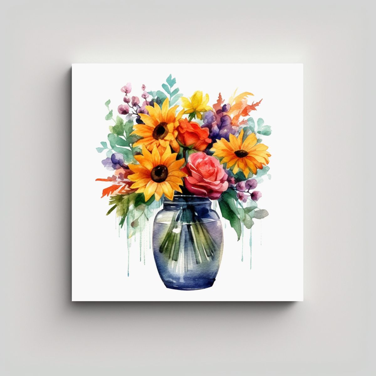 GENERICO - Detalle Acuarela Jarrón De Flores Vividas En 100x100 Cm