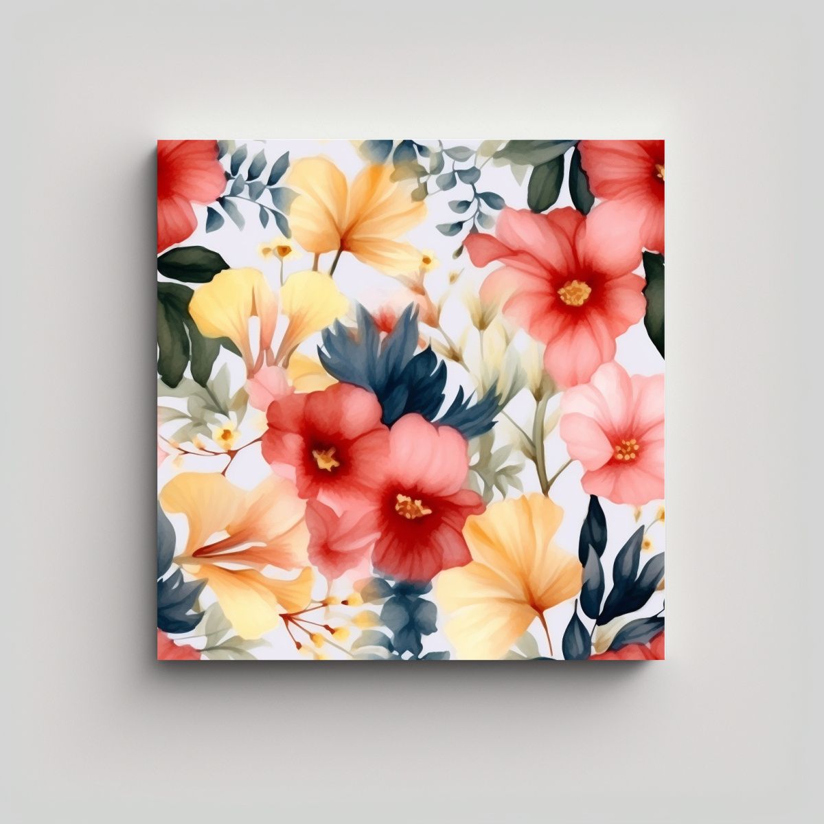 GENERICO - Lienzo Floral Acuarela Translúcido Con Líneas 100x100 Cm