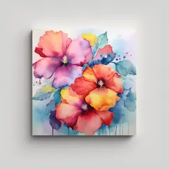 GENERICO - Esquema De Flores En Estilo Acuarela Sobre Lienzo 100x100 Cm