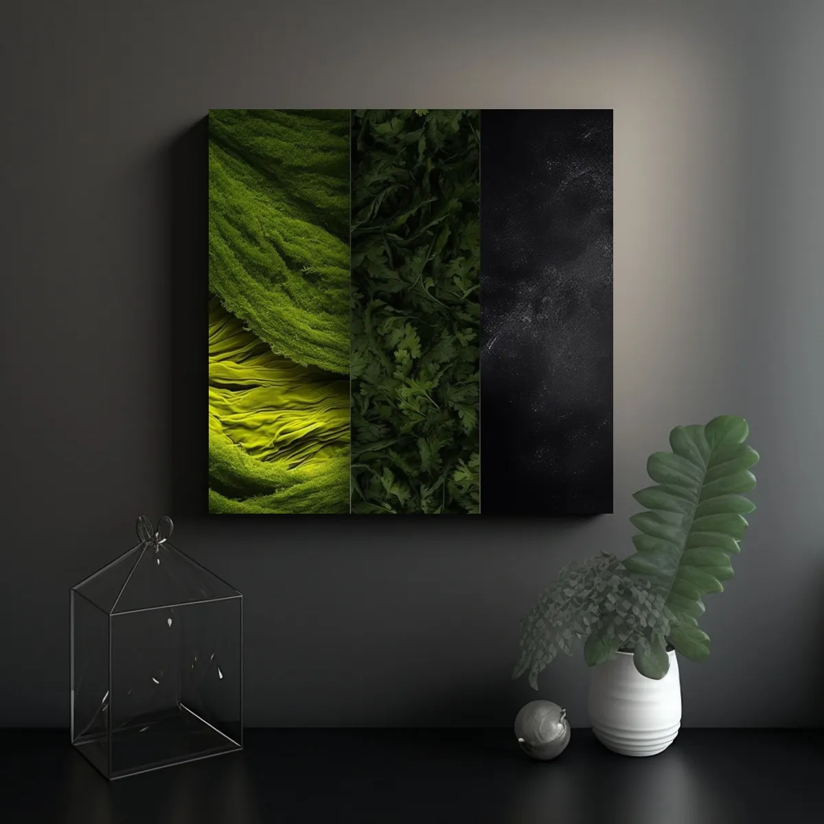 GENERICO - Cuadro Abstracto Estilo Matcha Y Carbón Al 100x100 Cm